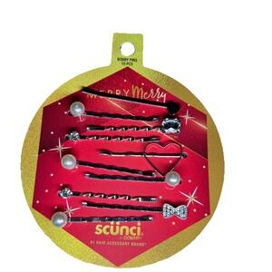 Scunci Rhinestone Pearl Bow Hearts Silver Bobby Pins‎